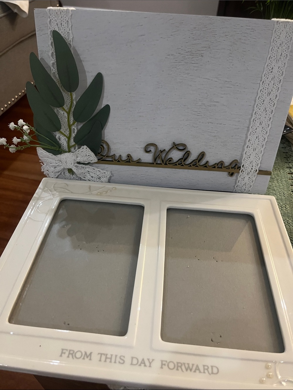 Ceramic 'From This Day Forward' Double Photo Frame in White
